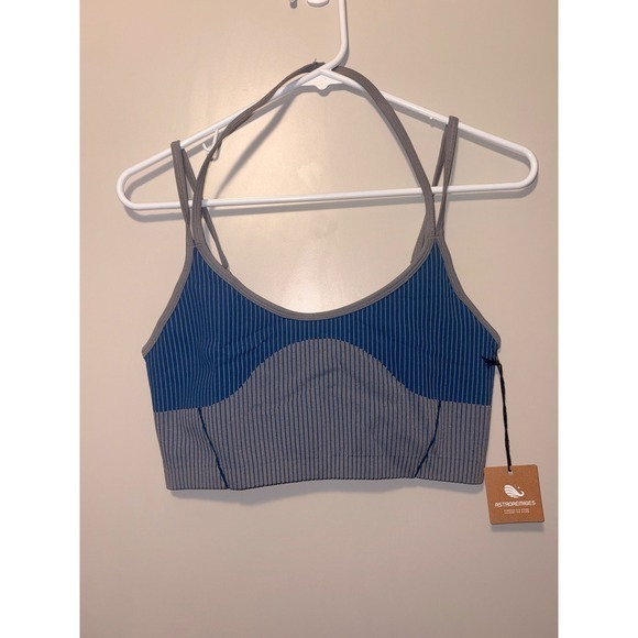 Astroremiges Tops - Astroremiges Harmony Striped Crop Tank Top Asteroid Blue Ribbed Workout Large